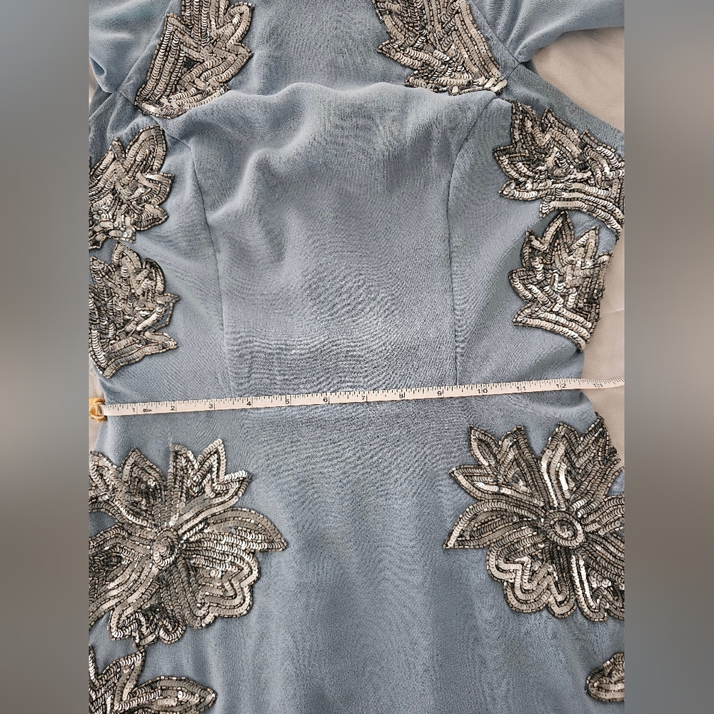 Modcloth Blue Silver Sequined Chiffon Dress Small - Picture 9 of 9